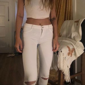 Zara white ripped distressed rocker skinny jeans
